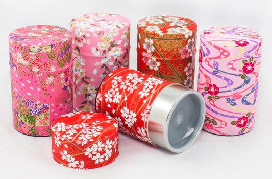 J Style Assorted Red Design Washi Japanese Tea Canister 100gm