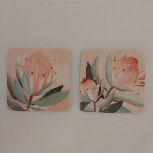 NF Protea Resin Cork Backed Single Coasters 10cm x 10cm 2 Designs