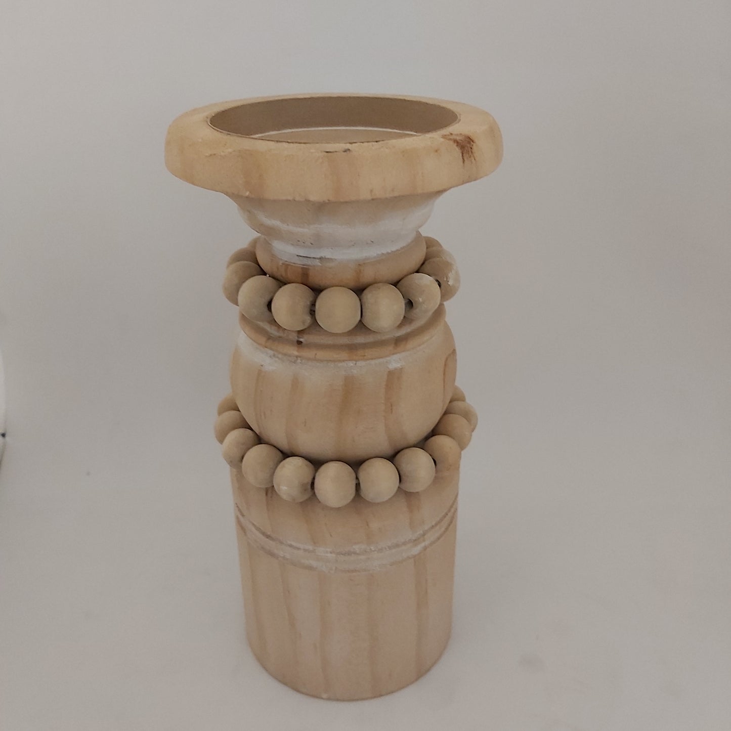 Wooden Beaded Candle Holder