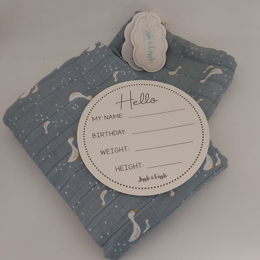 Jiggle & Giggle Blue Goose Muslin Wrap with Arrival Card