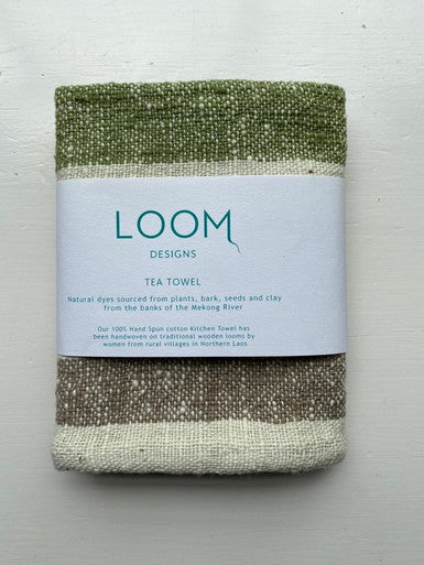 Loom Designs Mekong Clay, Olive & Natural Cotton Tea Towel/Hand Towel