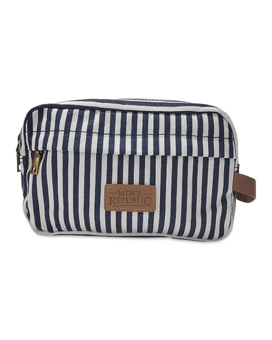 Men's Republic Navy White Stripe Canvas & Microfibre Leather Toiletry Bag