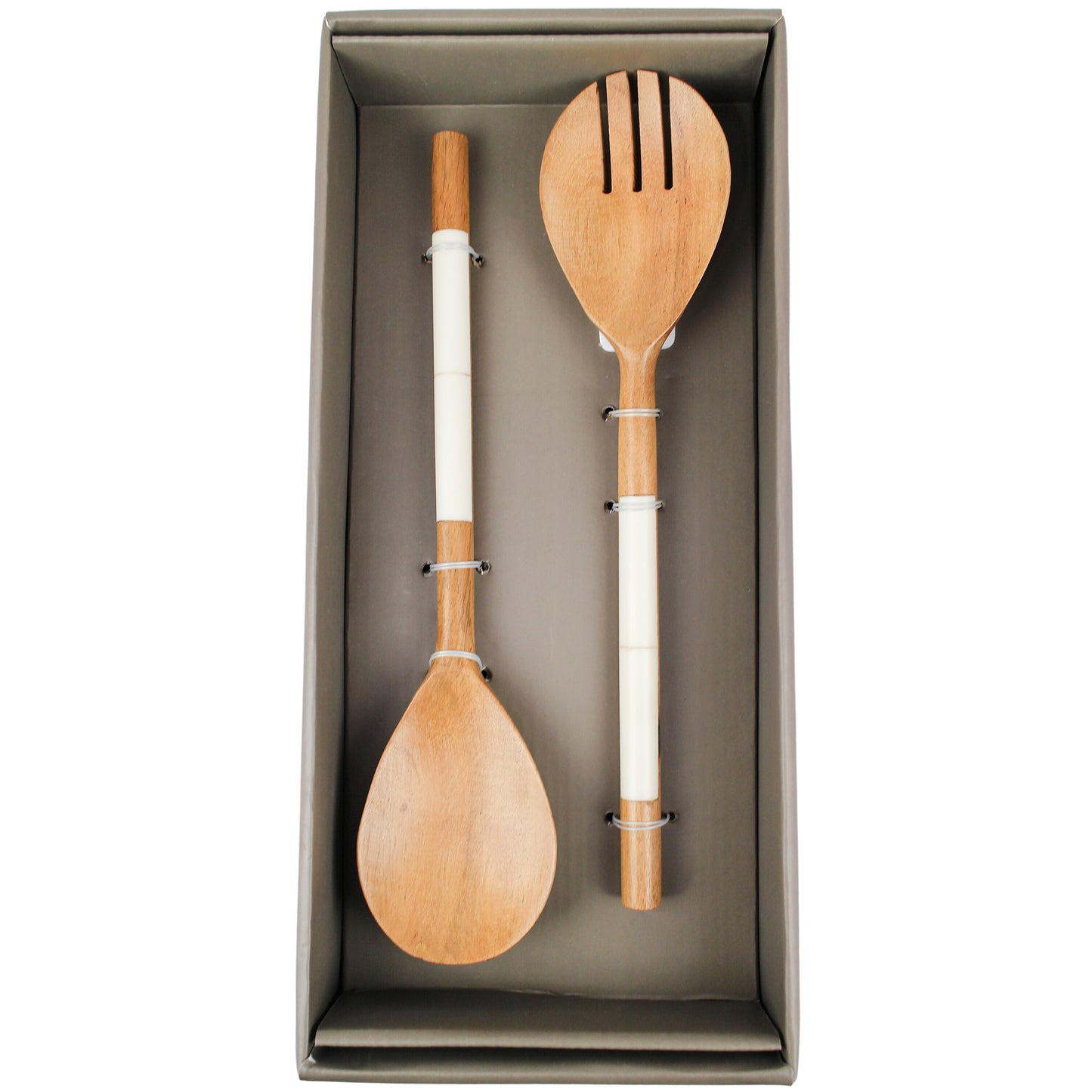 NF Wood & White Salad Servers