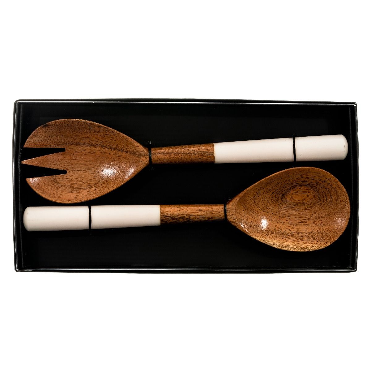 H&G Living Wood & Marble Salad Servers