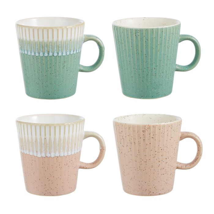 Leaf & Bean Fluted Mug Set Pink & Green